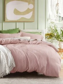 Bedsure Valentine's Day Duvet Cover - 100% Cotton Waffle Weave Duvet Cover Set, Soft And Breathable Cotton Duvet Cover Set For All Season, For Spring Decor, Wedding Decor, Easter Decor, Room Decor, Home Decor - Baby Pink - View 1