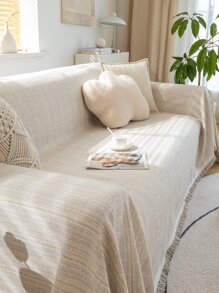 1pc Linen Sofa Throw Cover, Simple Style Dust Cover Anti-Cat Scratch Sofa Blanket, Ins Aesthetic