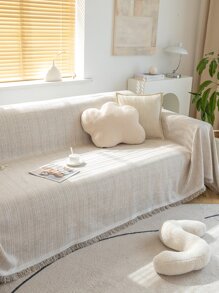 1pc Linen Sofa Throw Cover, Simple Style Dust Cover Anti-Cat Scratch Sofa Blanket, Ins Aesthetic