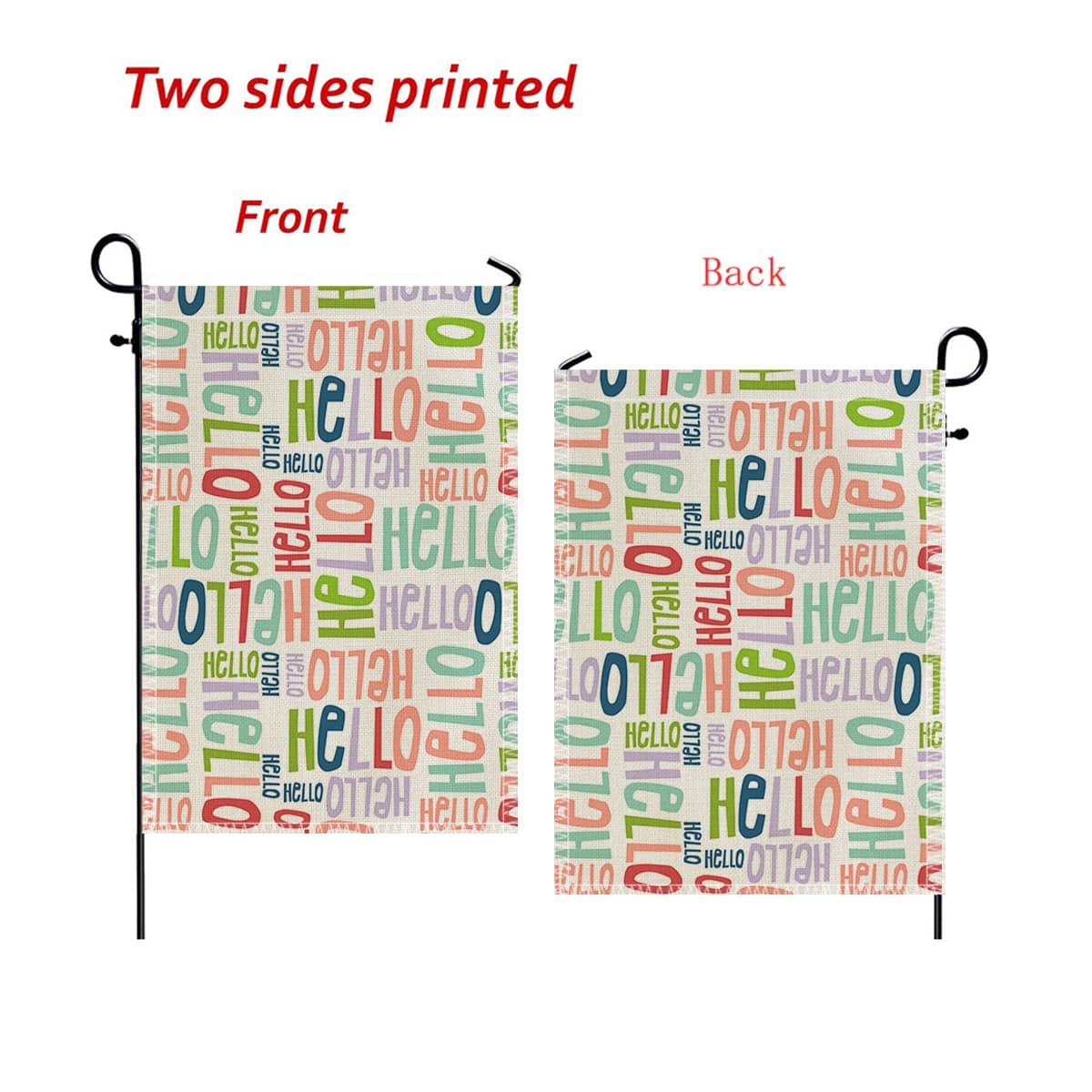 1pc Double-sided Linen Hello Letter Garden Flag For Home & Garden Decoration, Outdoor Yard Flag (iron Stand Not Included) - Multicolor - View 7