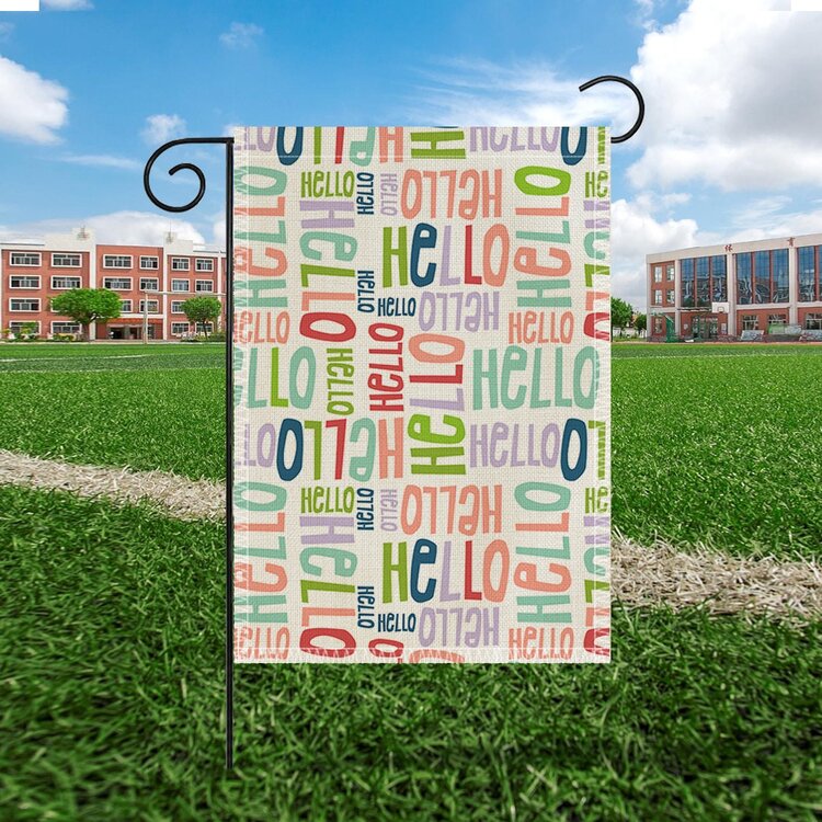 1pc Double-sided Linen Hello Letter Garden Flag For Home & Garden Decoration, Outdoor Yard Flag (iron Stand Not Included) - Multicolor - View 2