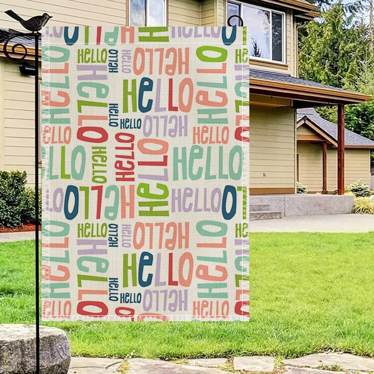 1pc Double-sided Linen Hello Letter Garden Flag For Home & Garden Decoration, Outdoor Yard Flag (iron Stand Not Included) - Multicolor - View 4