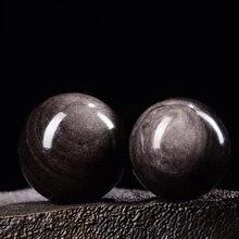 銀雲母黑曜石球體水晶球擺件直徑3-10cm - 銀曜石球 - 查看 4