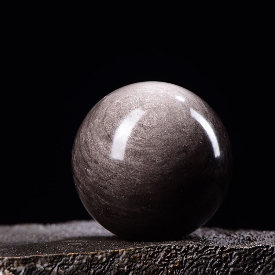 銀雲母黑曜石球體水晶球擺件直徑3-10cm - 銀曜石球 - 查看 1