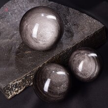 銀雲母黑曜石球體水晶球擺件直徑3-10cm - 銀曜石球 - 查看 3