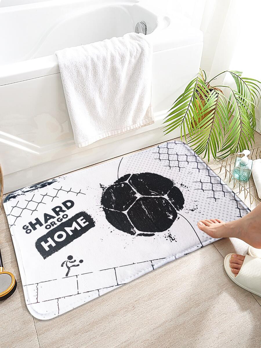1入組足球圖案防滑浴室毯,現代滌綸馬桶墊 - 彩色 - 查看 1