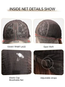 Tóc giả ren cao cấp thanh lịch 13*4*1 T Tóc giả ren một phần, Tóc giả dài 24 inch màu nâu đen gợn sóng, Tóc giả ren tổng hợp, Tiệc tùng, Lễ hội âm nhạc, Quà tặng lễ hội, Tóc giả tổng hợp chịu nhiệt cho nữ - màu nâu - Xem 8