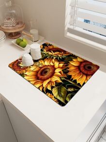 1 pieza Alfombrilla para secar platos con patrón de girasol - Multicolor - Ver 1