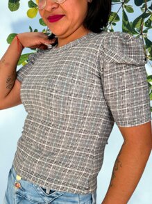 Blusa con mangas abullonadas - Gris Claro - Ver 2