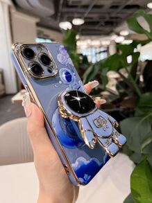 蓝色卡通宇航员装饰手机壳，带支架 - 藍色 - 查看 4