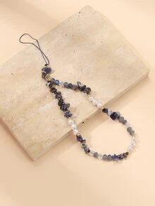 1入組多彩石頭和人造珍珠DIY手工防丟手機帶時尚串珠裝飾用品 - 藍色 - 查看 2