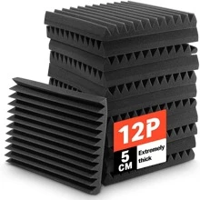 Donner Acoustic Panels Sound Proof Foam Panels for Walls 12-Pack Wedge Sound Absorbing Panels Acoustic Foam Noise Canceling Panels for Studio Recording Home Office - 黑色 - 查看 9