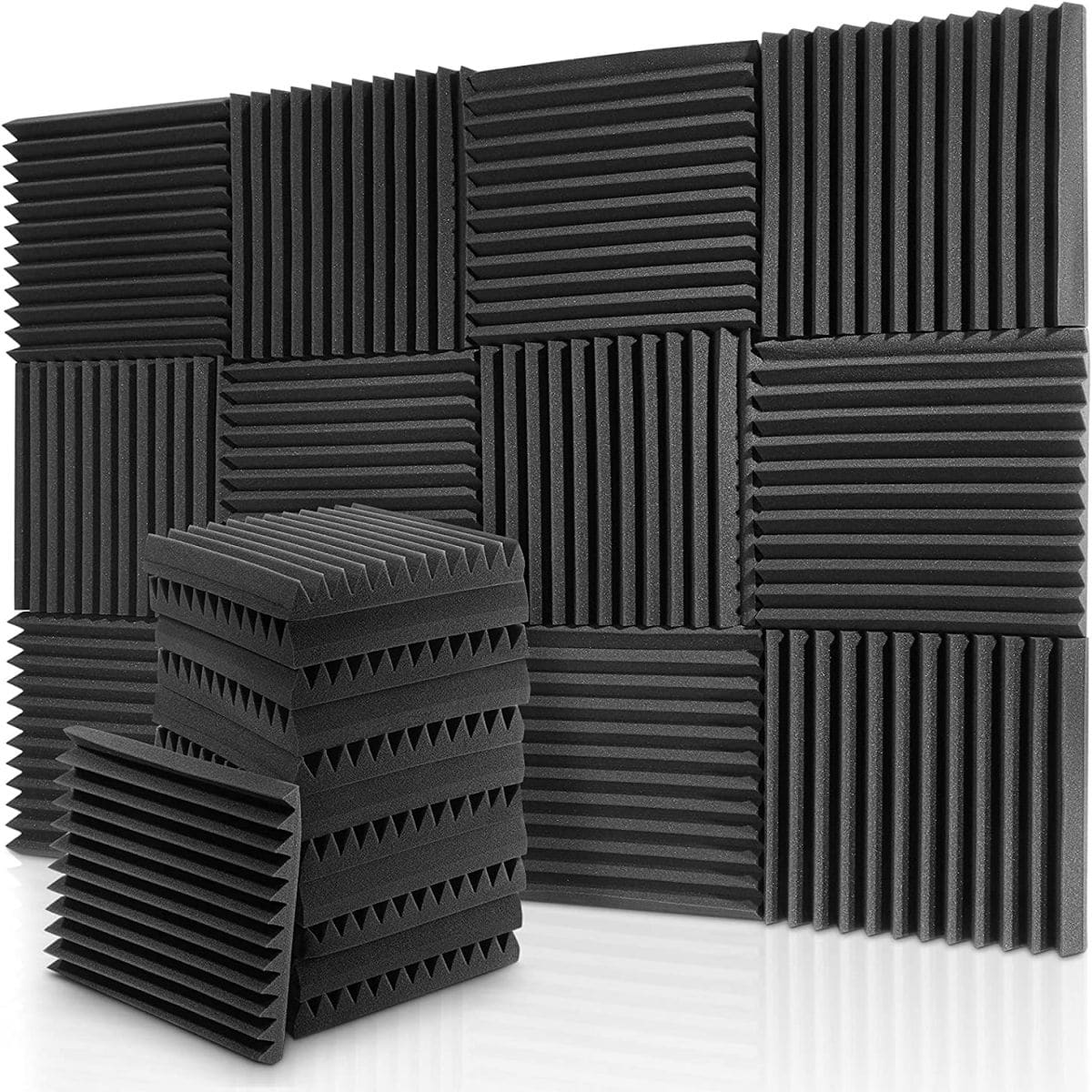 Donner Acoustic Panels Sound Proof Foam Panels for Walls 12-Pack Wedge Sound Absorbing Panels Acoustic Foam Noise Canceling Panels for Studio Recording Home Office - 黑色 - 查看 1
