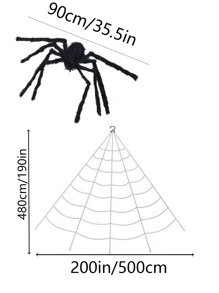 巨型庭院萬聖節裝飾戶外蜘蛛網，外面有35英寸蜘蛛，可怕裝飾懸掛三角形巨型蜘蛛網假蜘蛛彈力蜘蛛網套裝派對用品禮品 - 黑色 - 查看 3