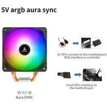Segotep CPU 空气冷却器 6 热管，120mm PWM 处理器 150W TDP 冷却器，兼容英特尔 LGA 1700/1200/115X AMD AM5/AM4 RGB 灯 - 黑色 - 查看 4