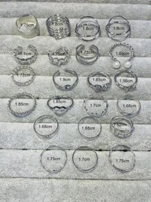 22件套简约个性化蝴蝶、无限符号、心形和仿珍珠合金女士戒指套装 - 銀色 - 查看 2