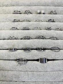 22件套简约个性化蝴蝶、无限符号、心形和仿珍珠合金女士戒指套装 - 銀色 - 查看 3