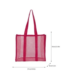 鏤空滌綸網紗沙灘包帶大容量,極簡設計,合適適合旅行,游泳,收納,完美適合夏天假期 - 粉色 - 查看 7