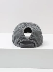 1pc Vintage Star Rhinestone Decor Distressed Ponytail Baseball Cap With Large Brim, Cowboy Hat - Dark Grey - View 3