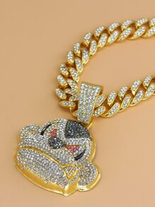 1入組男士和女士嘻哈風格全鑽石鑲嵌3D猴子吊墜項鍊,流行和酷扣環街舞蹈猿配件 - 復古銀色 - 查看 3