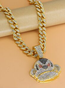 1入組男士和女士嘻哈風格全鑽石鑲嵌3D猴子吊墜項鍊,流行和酷扣環街舞蹈猿配件 - 復古銀色 - 查看 2