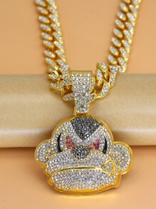 1入組男士和女士嘻哈風格全鑽石鑲嵌3D猴子吊墜項鍊,流行和酷扣環街舞蹈猿配件 - 復古銀色 - 查看 1