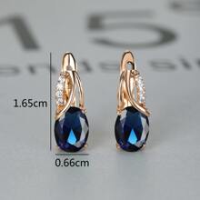 Vanel 1 Đôi Khuyên Tai Hình Bầu Dục Thời Trang Cho Nữ Trong Trang Sức, Quà Tặng Cho Bạn Gái/Vợ - Xanh đậm - Xem 5