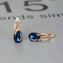 Vanel 1 Đôi Khuyên Tai Hình Bầu Dục Thời Trang Cho Nữ Trong Trang Sức, Quà Tặng Cho Bạn Gái/Vợ - Xanh đậm - Xem 2