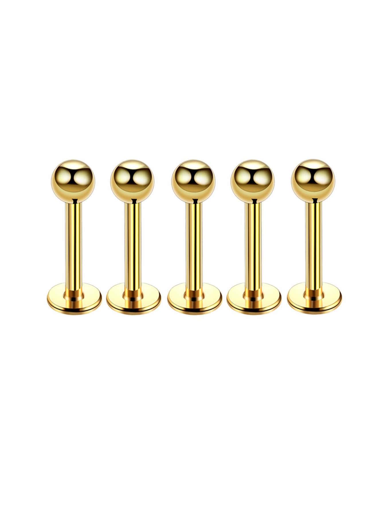 5pcs Stainless Steel Eyebrow Piercing Rings With Banana-shaped Barbell And Anodized Ball - golden lip nails - View 1
