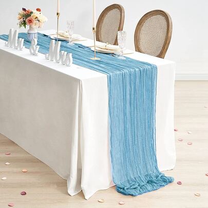 5pcs Set Light Blue Pleated Table Runners, Folding Tablecloths, Holiday Birthday Decor, Wedding Decor, Holiday Home Decor, Party Room Dining Table Decor, Tablecloths, Solid Color Tablecloths, Birthday Decor, Wedding Decor, 2026 New Year Decor, Party Gifts, Baby Shower Decor, Gender Reveal Party Decor, Party Decor, Home Table Runners