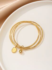 A Set Of 3 Rings Smooth Bracelet Hanging Square Brand Bell Retro All-Match Bracelet - Gold - View 1