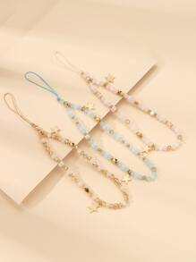 1入組燈藍水晶玻璃珠手機帶手環適合女士防丟燈芯絨吊墜 - 淺藍色 - 查看 3