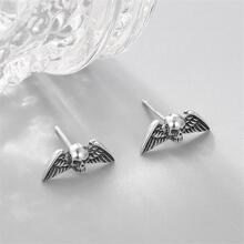 OMID S925純銀復古顏色骷髏和翅膀耳環適用於女士時尚配件和禮物