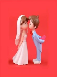 1 套 2 个蓝白可爱卡通新娘和新郎装饰雕像，适用于婚礼/订婚装饰 - 藍色 - 查看 3