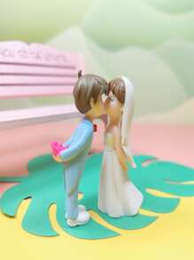 1 套 2 个蓝白可爱卡通新娘和新郎装饰雕像，适用于婚礼/订婚装饰 - 藍色 - 查看 2