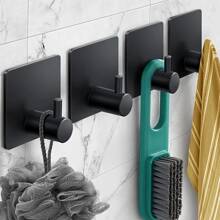 1入組無鑽孔掛鉤，強力粘合，不銹鋼，無痕，黑色和金屬色，單個浴室毛巾壁掛架