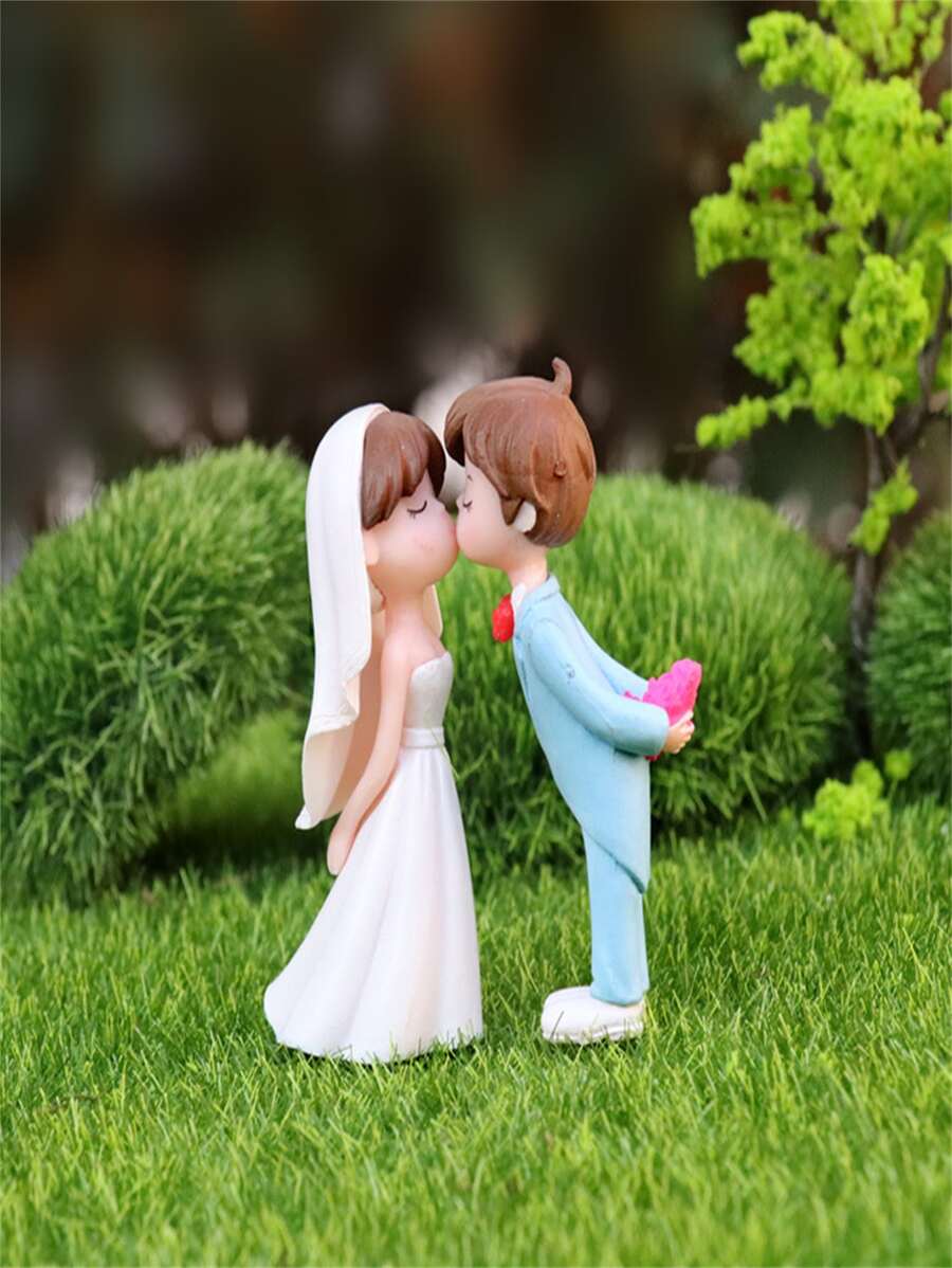 1 套 2 个蓝白可爱卡通新娘和新郎装饰雕像，适用于婚礼/订婚装饰 - 藍色 - 查看 1