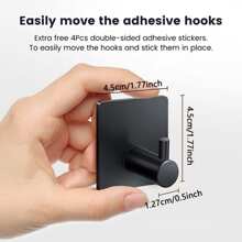 1入組無鑽孔掛鉤，強力粘合，不銹鋼，無痕，黑色和金屬色，單個浴室毛巾壁掛架