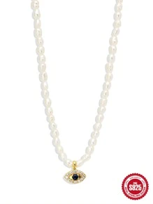 1 Miếng lột vỏ Ngọc trai Giả Chuỗi Mắt ác S925 Bảng Anh Dây chuyền NỮ Mùa hè Đồ trang trí Tốt Dây chuyền Ngày lễ tình nhân Tốt Đồ trang sức - trắng - Xem 3
