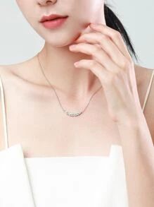 独特时尚的 925 纯银项链和耳环套装，搭配闪亮的不对称合成珠宝，精致的女士奢华婚礼派对配饰珠宝订婚新娘珠宝 - 銀色 - 查看 3