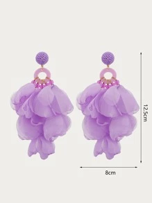 1pair Long Purple Tassel & Flower Pendant Earrings, Perfect For Beach Vacation Valentines,Mom,Mother,Mother's Day,Gift