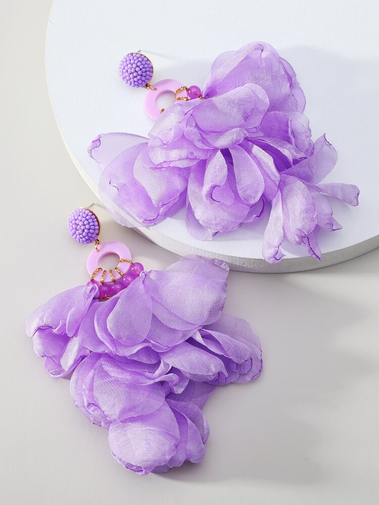 1pair Long Purple Tassel & Flower Pendant Earrings, Perfect For Beach Vacation Valentines,Mom,Mother,Mother's Day,Gift