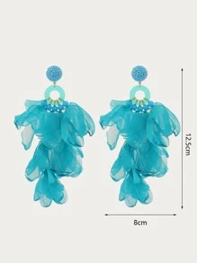 1 对长蓝色流苏花瓣吊坠耳环适合海滩旅行情人节、妈妈、母亲、母亲节、礼物 - 藍色 - 查看 3