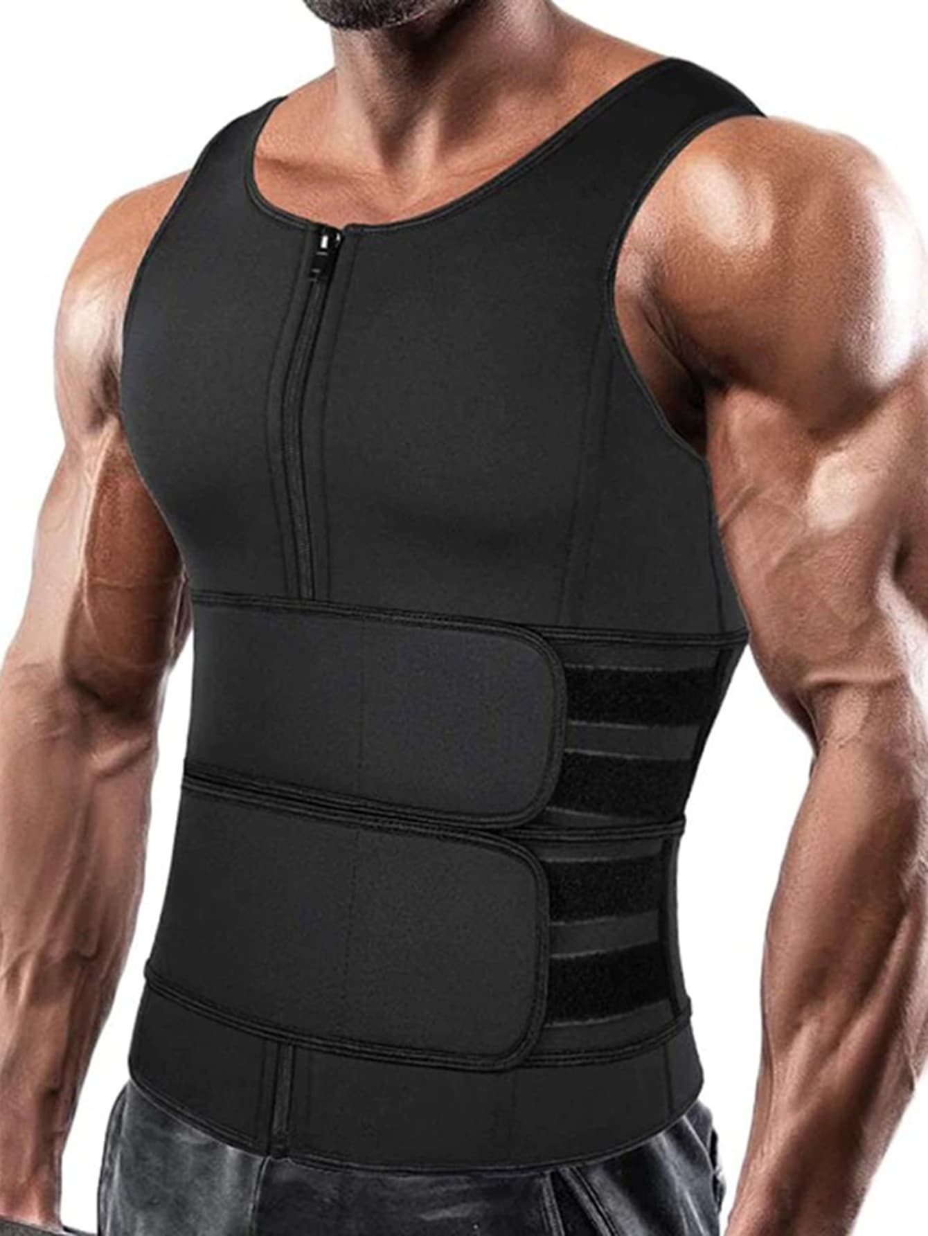 Camiseta de tirantes de sauna de estilo novio para hombres, chaleco deportivo, camiseta de ejercicio para gimnasio, entrenamiento y fisicoculturismo - Negro - Ver 1