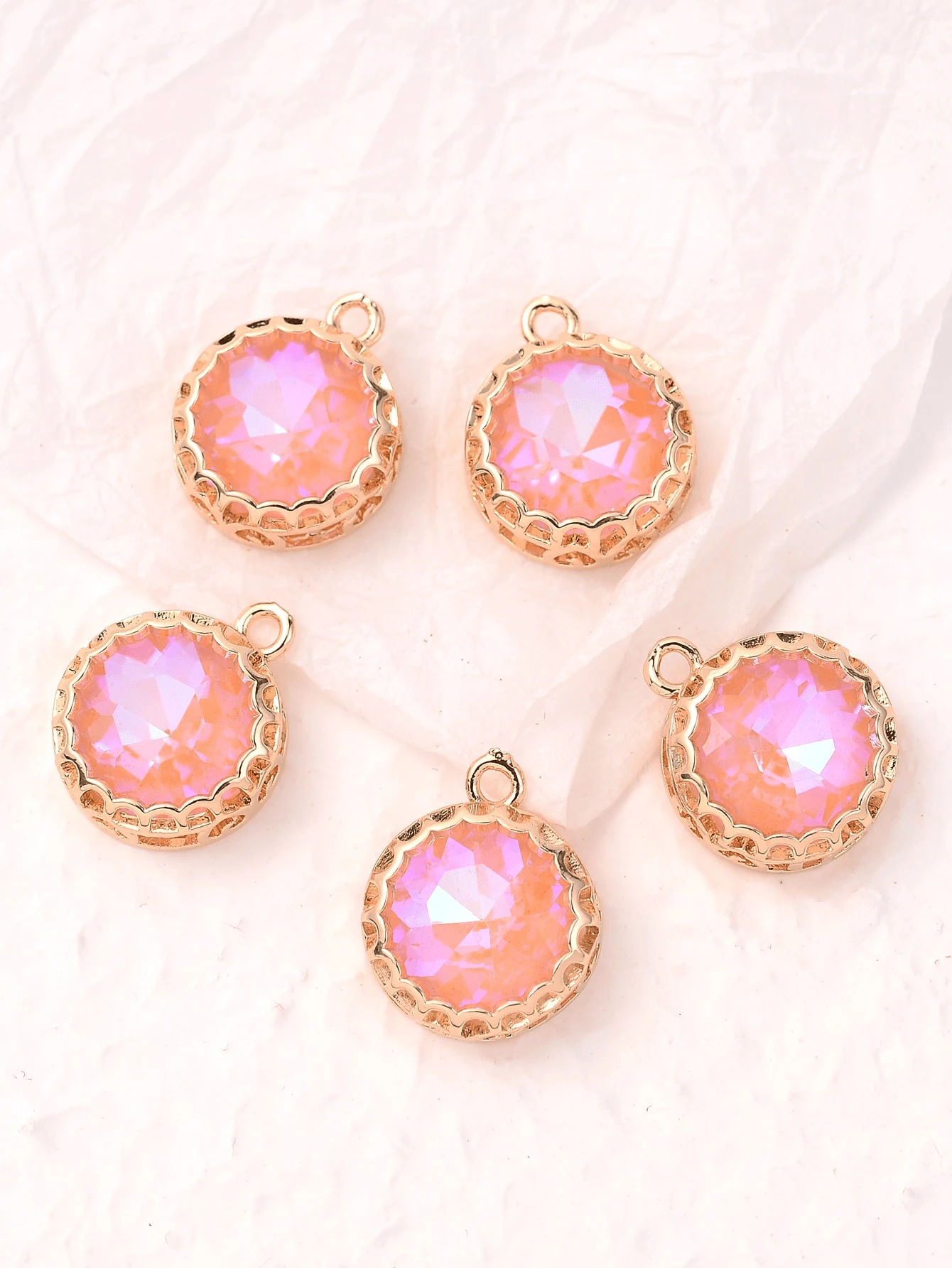 5入組粉色花朵蕾絲圓形耳環吊墜 - 粉色 - 查看 1