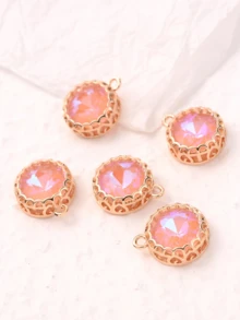 5入組粉色花朵蕾絲圓形耳環吊墜 - 粉色 - 查看 4