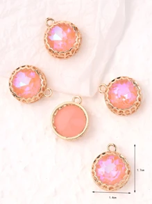 5入組粉色花朵蕾絲圓形耳環吊墜 - 粉色 - 查看 2