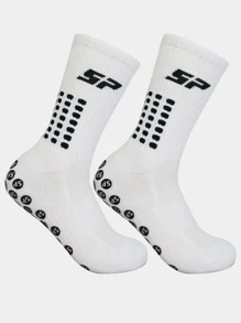 1 par Calcetines antideslizantes deportivos y al aire libre, calcetines de agarre para rendimiento en fútbol/futbol para hombres - Blanco - Ver 2