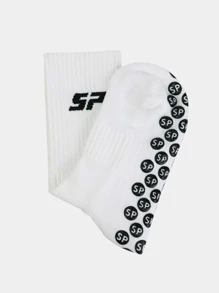 1 par Calcetines antideslizantes deportivos y al aire libre, calcetines de agarre para rendimiento en fútbol/futbol para hombres - Blanco - Ver 4