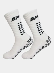 1 par Calcetines antideslizantes deportivos y al aire libre, calcetines de agarre para rendimiento en fútbol/futbol para hombres - Blanco - Ver 1